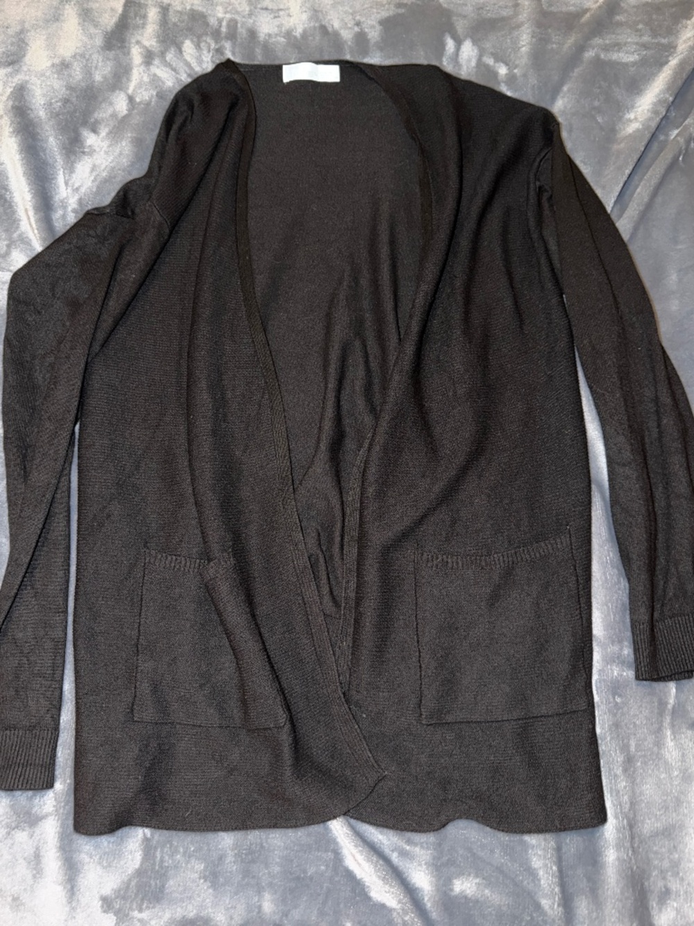 Time and Tru Women's L 12-14 Black Long Open Front Cardigan Pockets